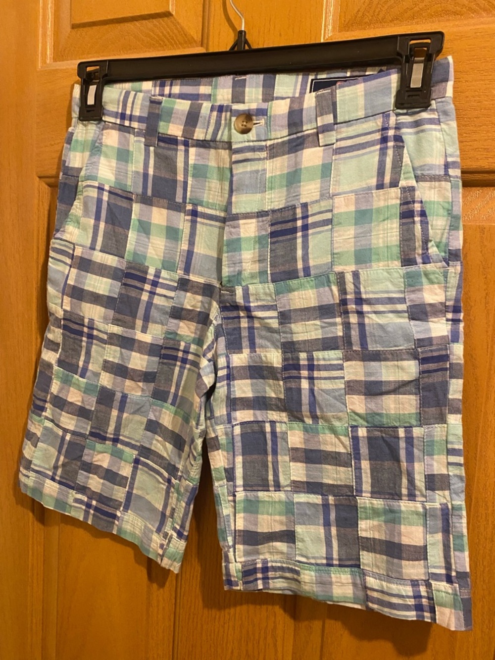 Vineyard Vines Boys Mint & Blue Plaid Patchwork Shorts